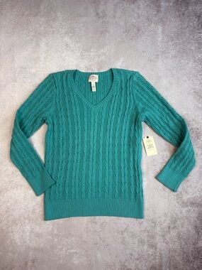 NWT St John’s Bay Teal Cable Knit Sweater Petite Large